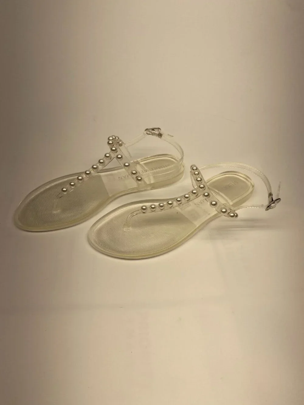 Stuart Weitzman Women's Clear Embellished Thong Sandal Sz 10 B